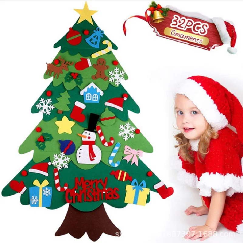 

Baby Montessori Toy DIY Felt Christmas Tree Snow Man Toys Busy Board Home Door Wall Ornament Christmas Decorations Gifts