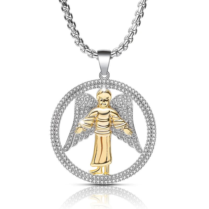 

Ледяной Циркон Круглой Формы золото микро проложить CZ Ангел Шейный Платок для мужчин женщин мужчин