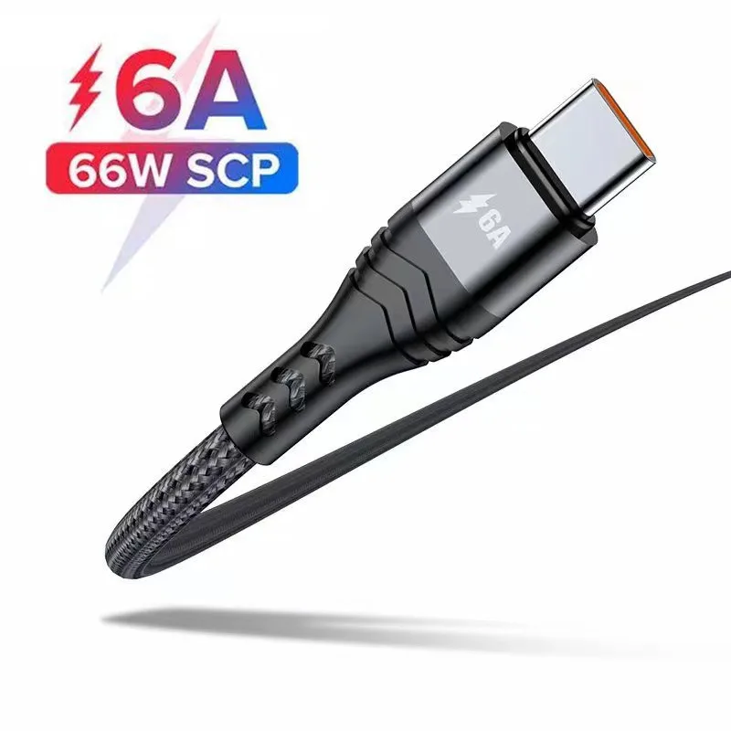 

1/2/3M USB Type C Cable 6A 66W For Huawei Mate 40 Pro 5A Fast Charging USB C Charger Cable Data Cord for Xiaomi Samsung OPPO
