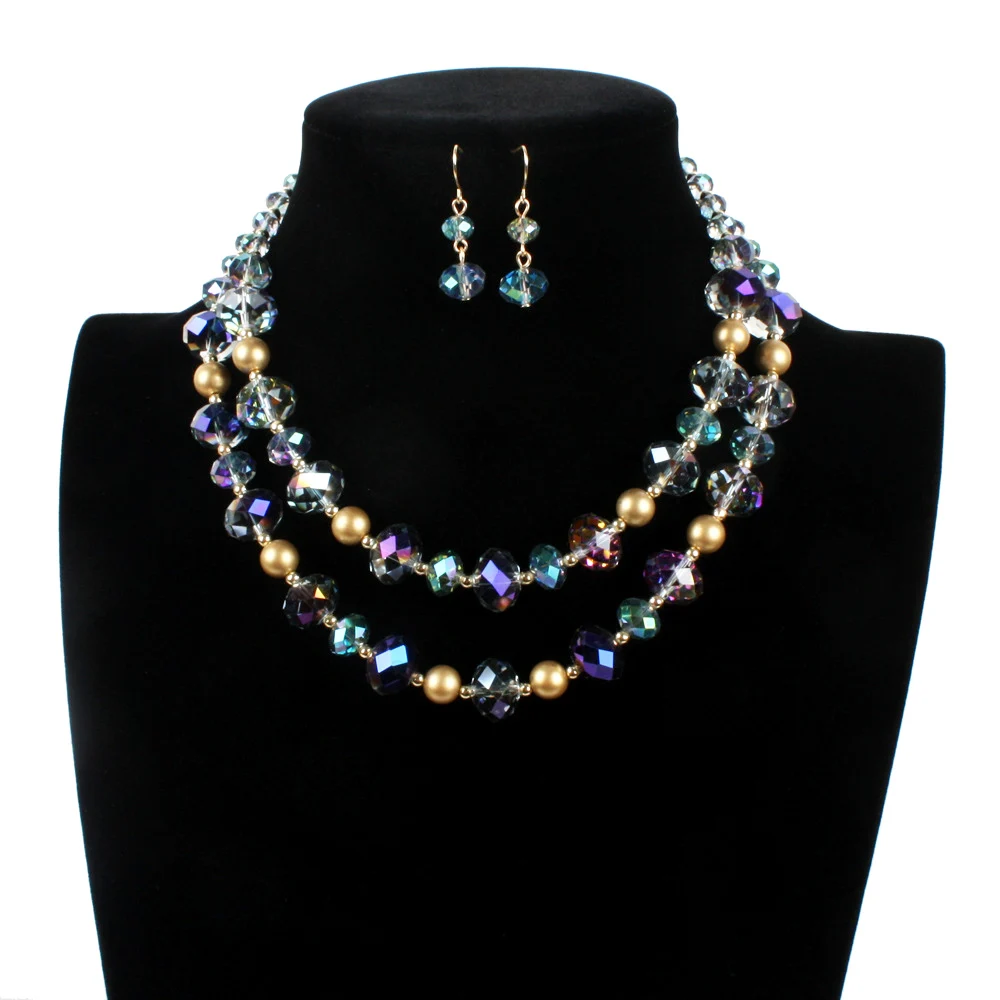 Новый Ретро стиль простой горный хрусталь кристалл многослойное ожерелье и