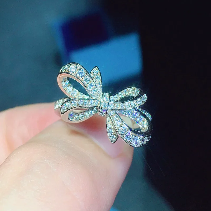 Роскошные женские обручальные кольца с бантом бабочкой элегантное серебряное