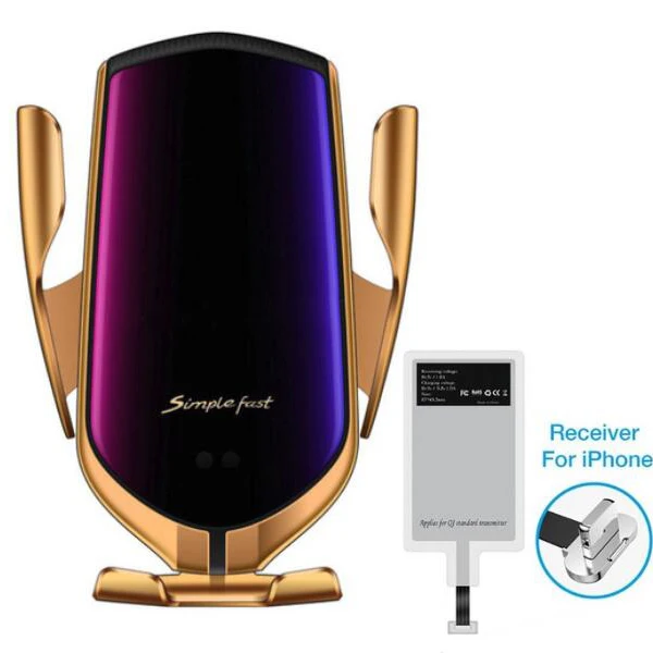 Gold for iphone R1 10W автомобильное беспроводное зарядное устройство автоматический зажим держатель телефона для iPhone Xs huawei LG Инфракрасный индукционный Qi зарядное устройство держатель - Тип штекера: Gold for iphone