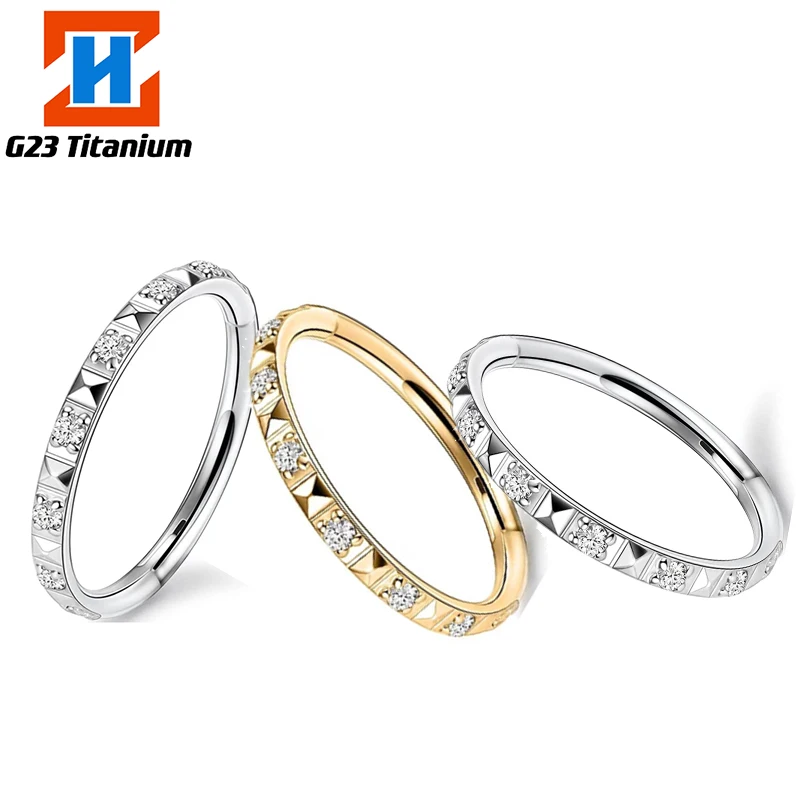 

G23 Titanium Piercing Earrings Clicker Hoop CZ Punk Nose Ring Septum Hinged Helix Tragus Cartilage Daith Perforated Body Jewelry