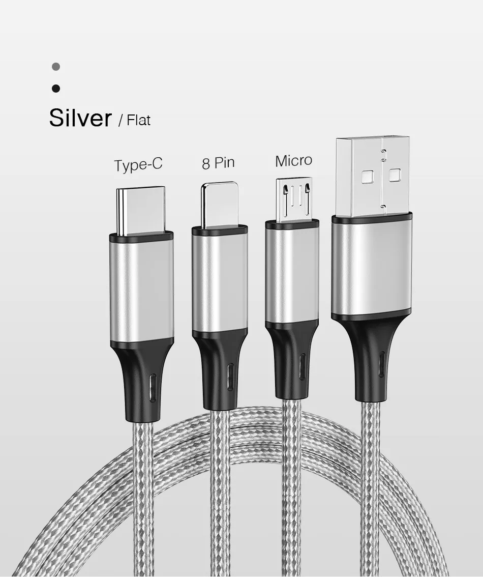 YKZ кабель для мобильного телефона 3 в 1 Micro USB кабель usb type-C кабель для зарядки для samsung Xiaomi huawei USB шнур для освещения