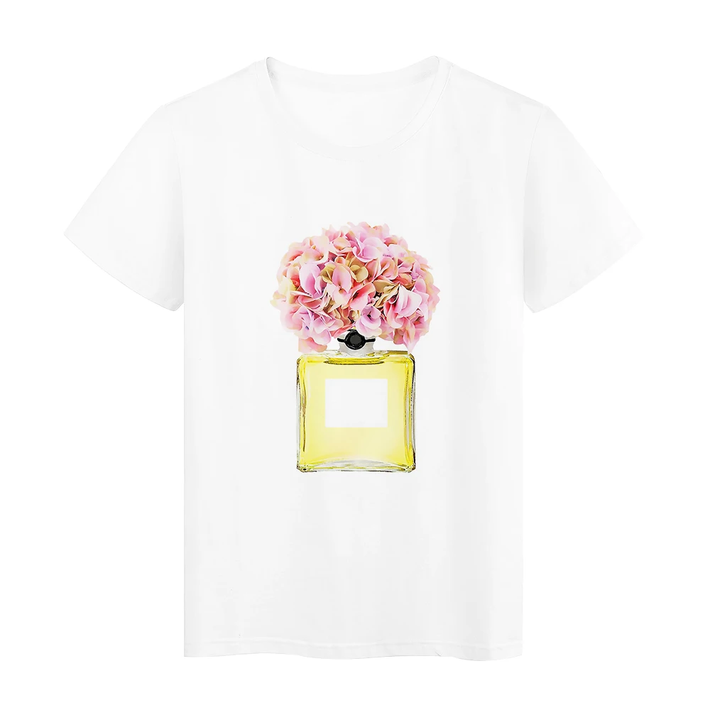 

Europe and America Popular Women's Shirt Harajuku Flower Perfume Bottle T-shirt Vogue T-shirts Streetwear Women Summer Tops