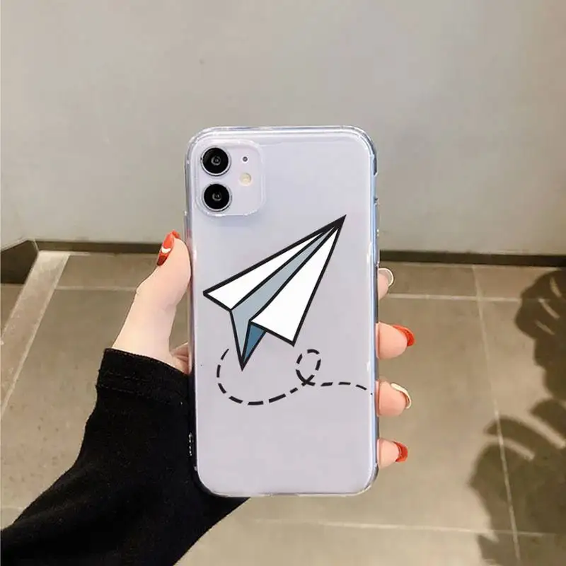 

paper airplane Childhood flying cute Phone Case Transparent for iPhone 11 12 mini pro XS MAX 8 7 6 6S Plus X 5S SE 2020 XR