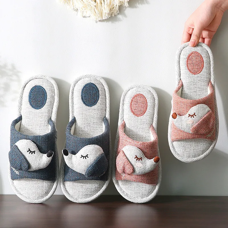 

Winter Women Home Slippers Hairy Cozy Cartoon Dog Soft Fluffy Warm Shoes Couple Floor Slides Christmas Gift Cotton Flax Slippers