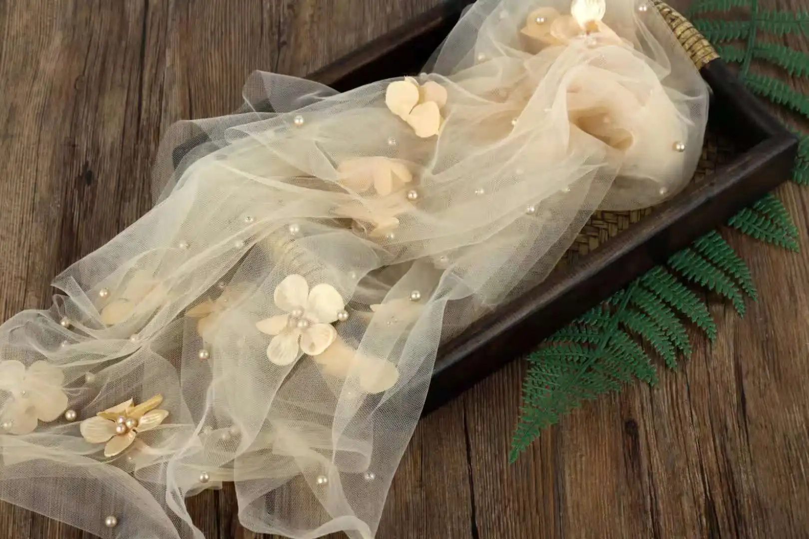 Envoltura de perlas para fotograf&iacute;a de reci&eacute;n nacido, accesorios de flores, envoltura de encaje para sesi&oacute;n de fotos, manta de tul para reci&eacute;n nacido-2