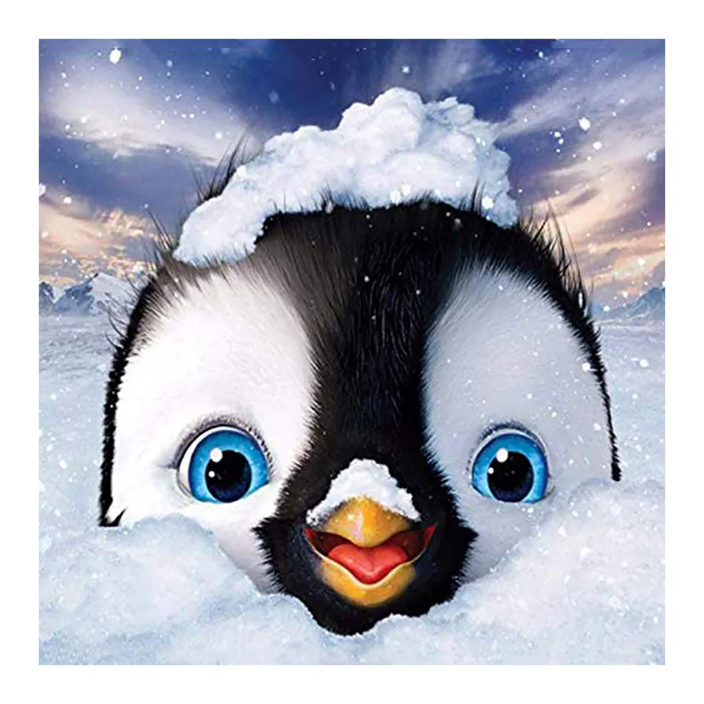 Алмазная картина Снежный Пингвин мультяшное животное Круглая Мозаика 5D для
