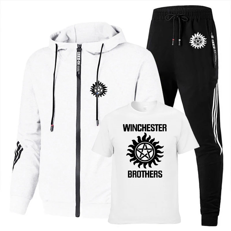 

Men's suits Winchester Bros Printed Spring Autumn Solid color Solid color Men's sweatshirt+short sleeve+sweatpants 3-piece set