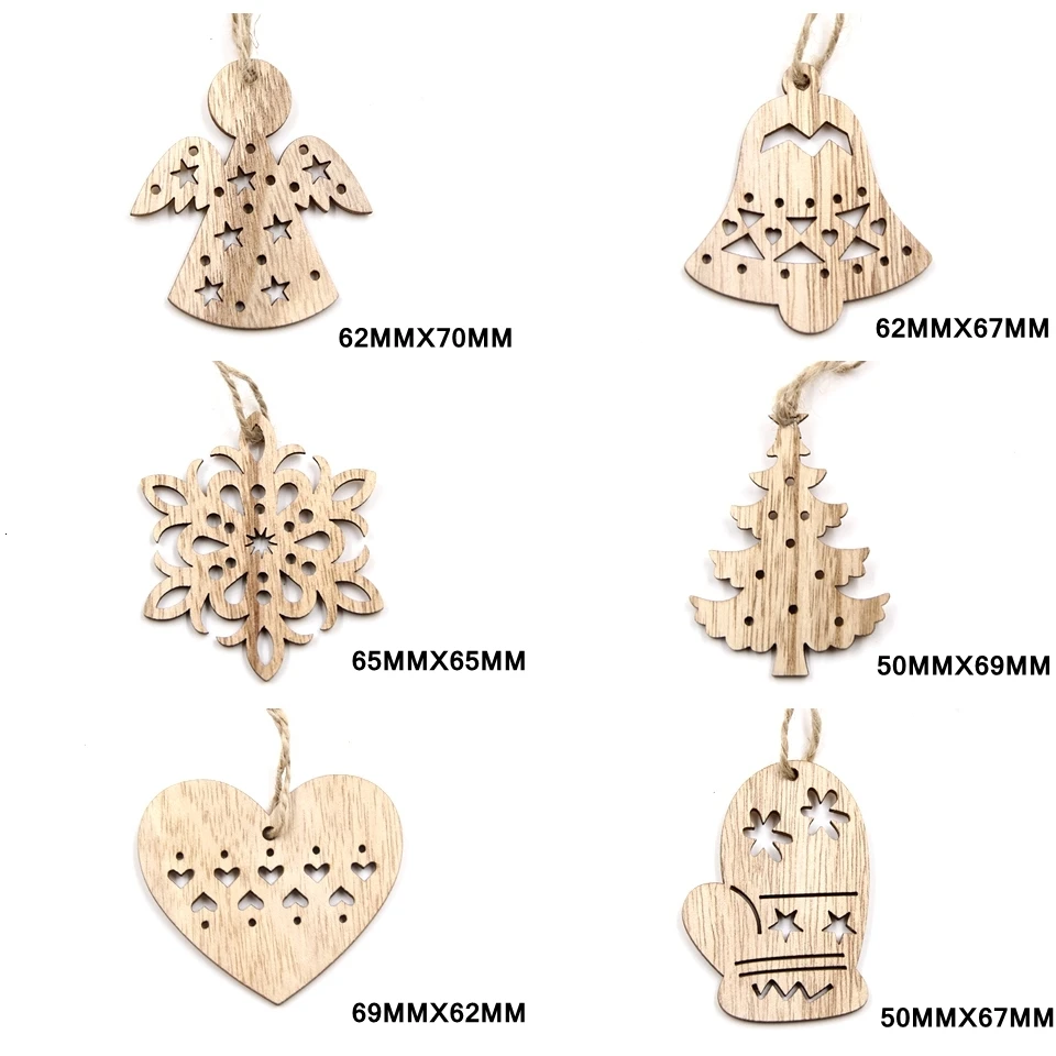 New!6PCS Cute Christmas Snowflakes&Deer&Tree Wooden Pendants Ornaments Christmas Party Decorations Xmas Tree Ornament Kids Gift