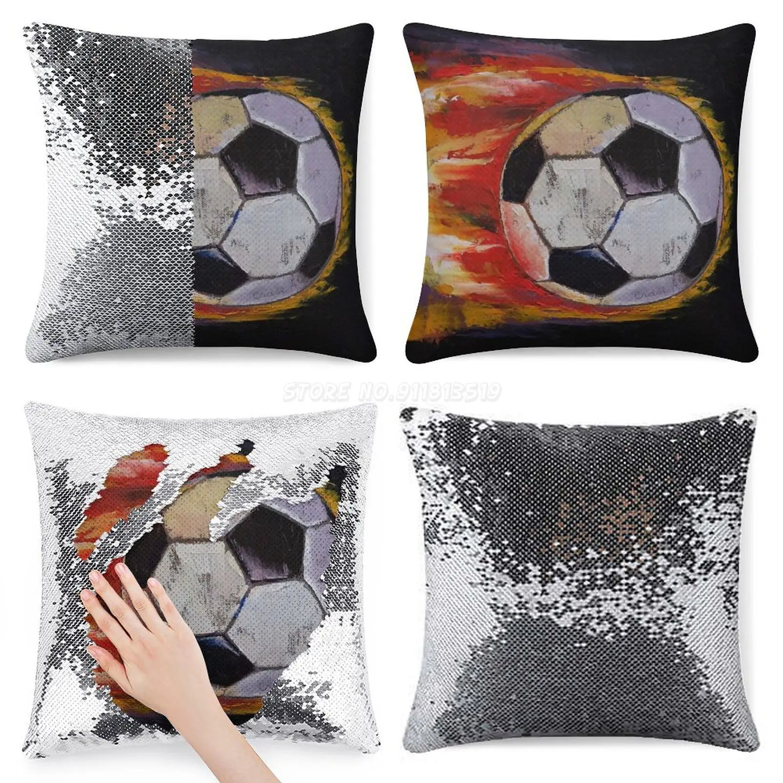 Наволочка с блестками для футбола украшение дома и кафе меняющая цвет чехол