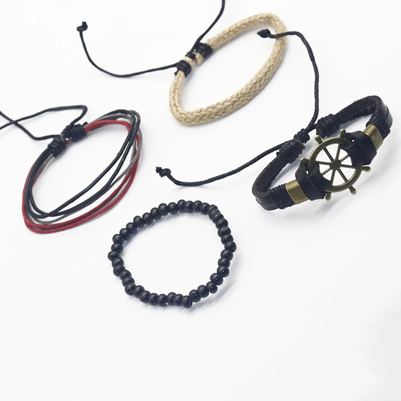 4 шт./компл. ручной работы в богемном стиле хиппи черная кожаная веревка шнур руль