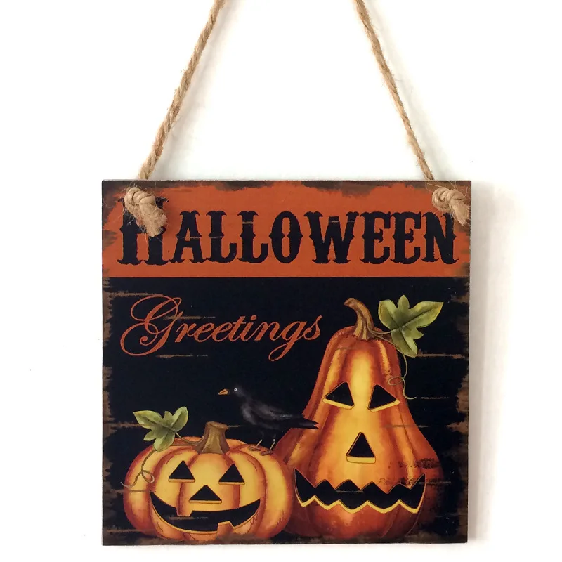 

Halloween Welcome Hanging Signs Pumpkin Witch Skull Wooden Plaque Board for Halloween Party Home Wall Door Hanging Decorations