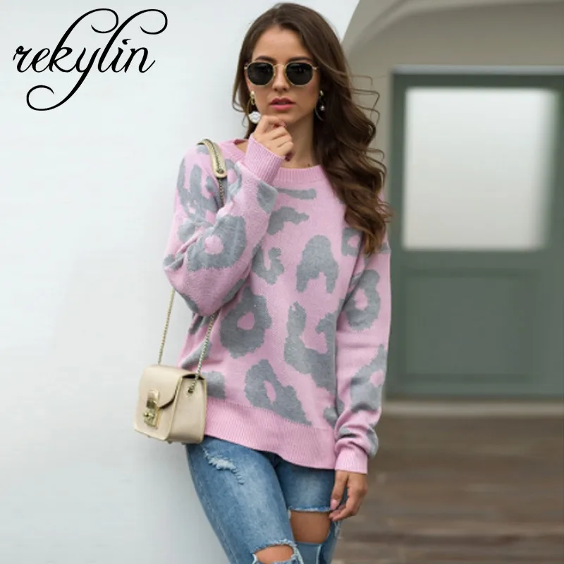 2019 Autumn and Winter New Leopard Print Ladies Sweater Round Neck Loose Pullover Warm Women's sweater | Женская одежда