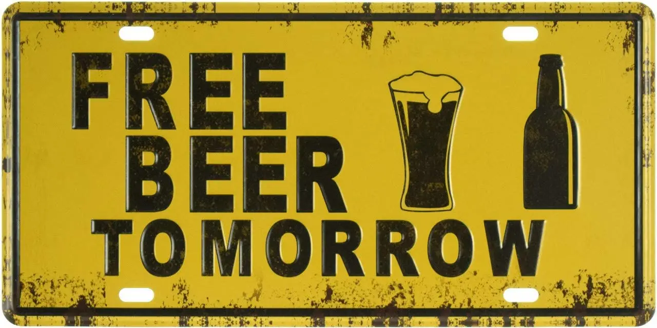 

Бесплатный Ретро винтажный автомобильный номерной знак пиво завтра жестяной знак автомобильный бирка 6x12 дюймов