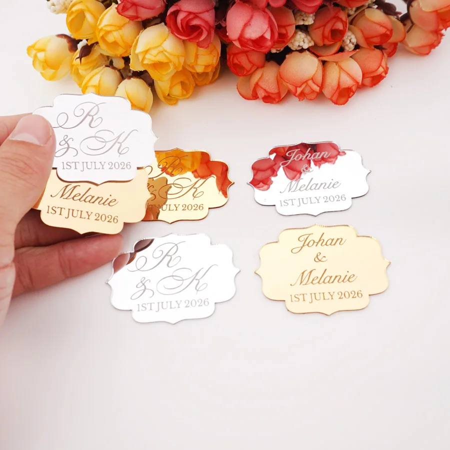 

20pcs/Lot Engraved Mirror Acrylic Wedding Favors Customized Personal Things Custom Names with Date Party Guest Gift