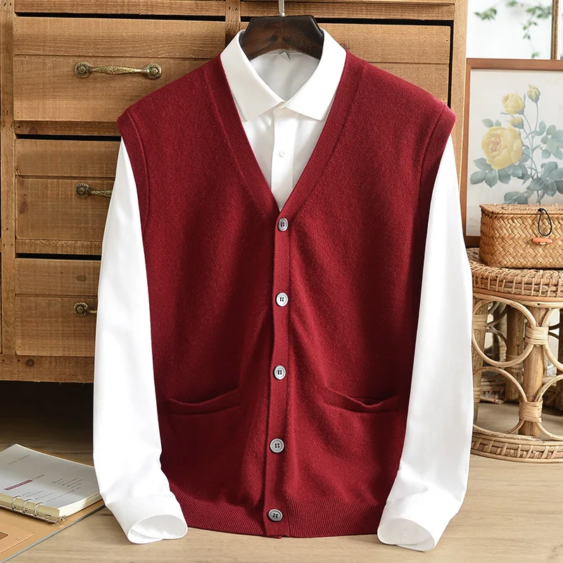 Мужской однобортный жилет из чистого кашемира мягкий теплый повседневный