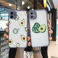 cute cartoon avocado phone case for iphone 13 12 11 mini pro xr xs max 7 8 plus x matte transparent gray back cover