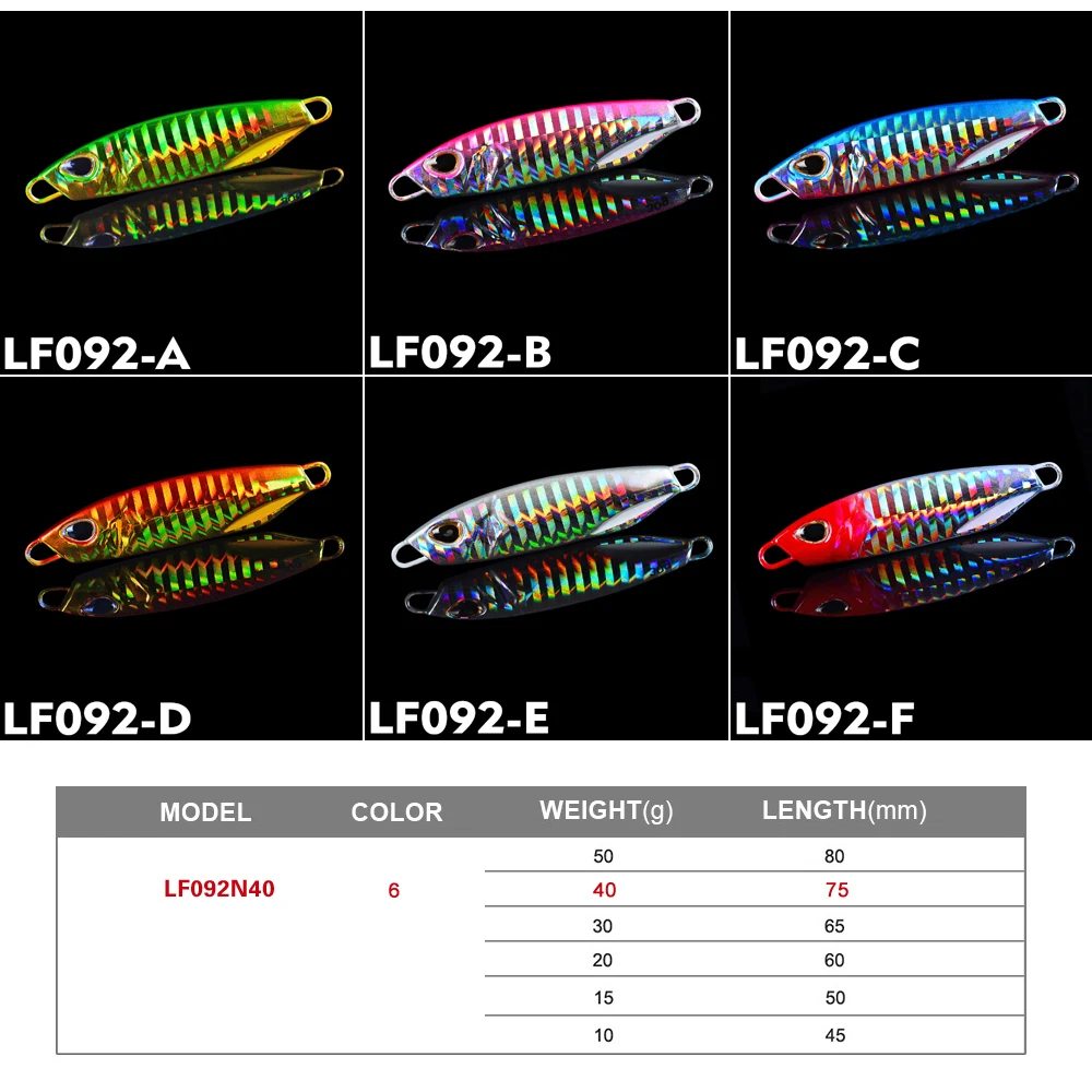 

6pcs Metal Fishing Bait Set 40g 7.5cm Lead Fish Jig Fishing Lure 6 Colors Artificial Hard Jigging Bait Without Hook LF092N40