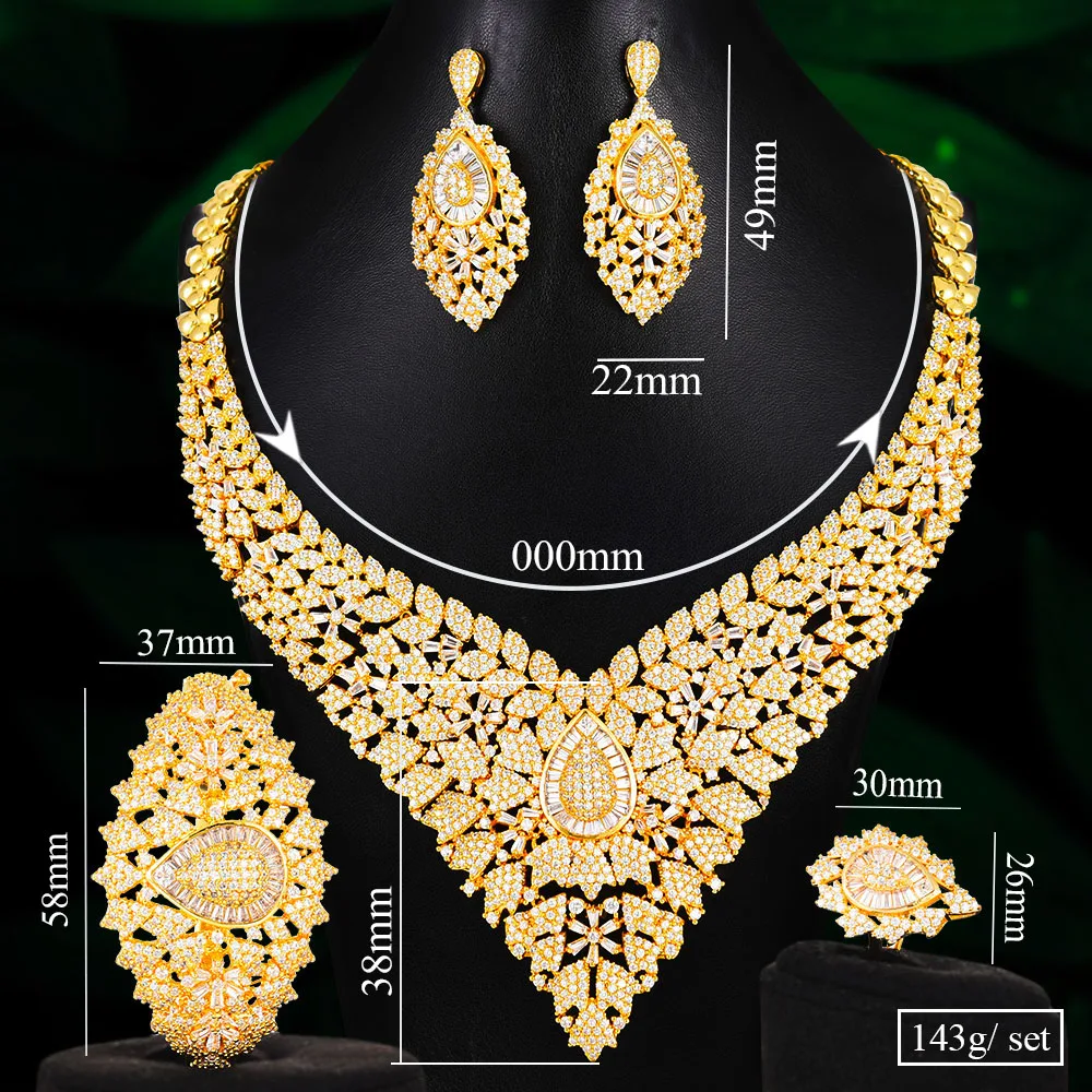 GODKI Big Fashion Luxury 4PCS Bold Flowers Nigerian Jewelry Sets For Women Wedding Zircon Indian African Bridal Jewelry Set 2020 images - 6