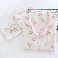 fdfklak cherry print pajamas suit female sleep two piece set womens loungewear 2022 spring new gauze cotton pyjamas set