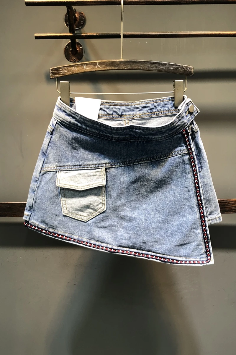 

Denim Skirt Women's Skirts 2020 Summer New Korean Style Cool Crooked Pocket All-match Package Hip Jeans Skirt Mini Jupe Mujer