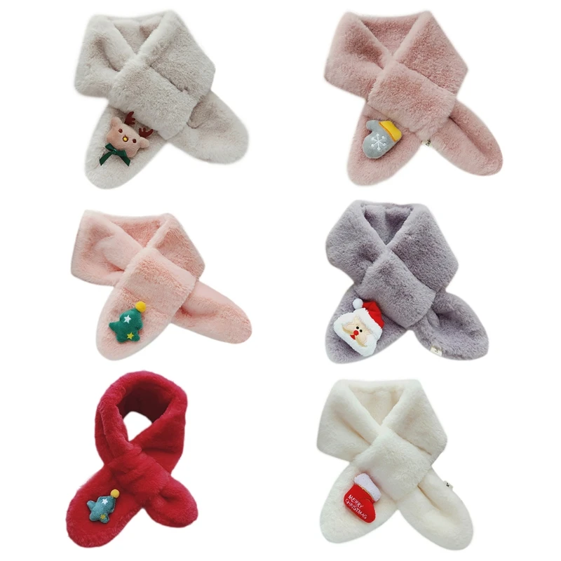 

Kids Christmas Plush Cross Collar Scarf Cartoon Holiday Neck Warmer Shawl Wrap T8NB