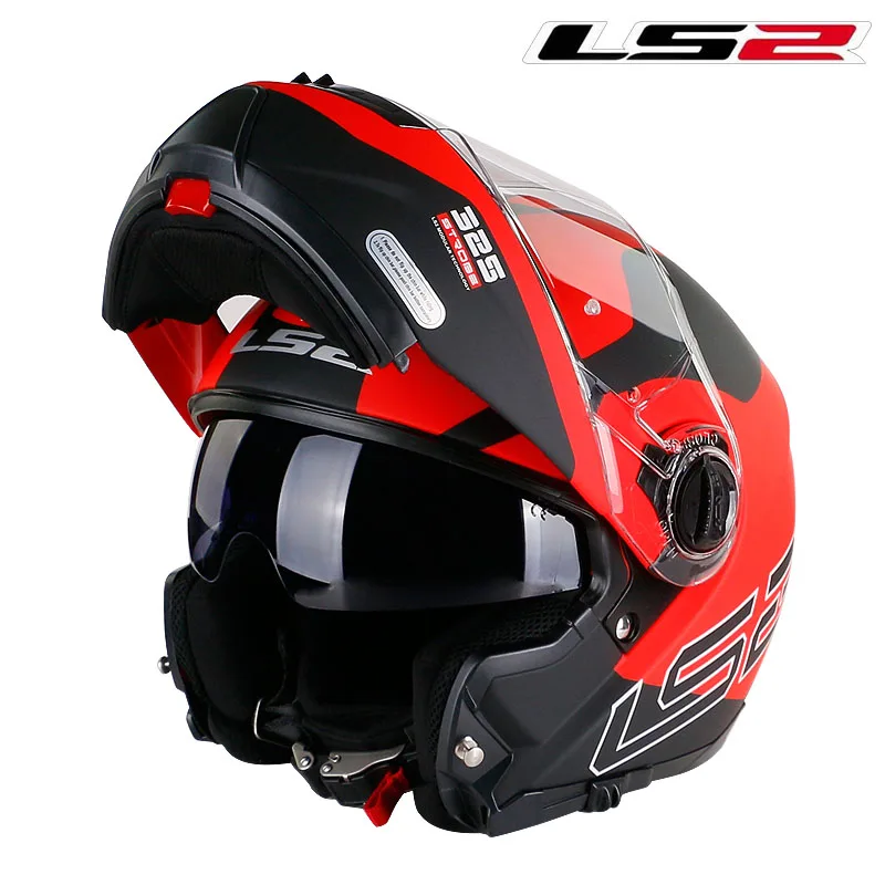 LS2 FF325 флип-ап мото rcycle шлем модульный мото rbike LS2 шлем с двойным солнцезащитным экраном гоночный шлем LS2 КАСКО Мото шлем - Цвет: Matte red Black