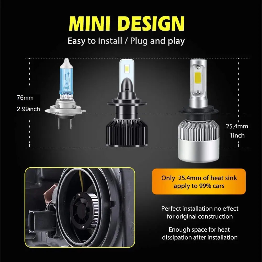 

H4/9003/HB2 LED Headlight Bulbs Hi Lo Super Bright 12000LM Mini Headlamp Anti-interference Decoder Integrated Plug and Play All