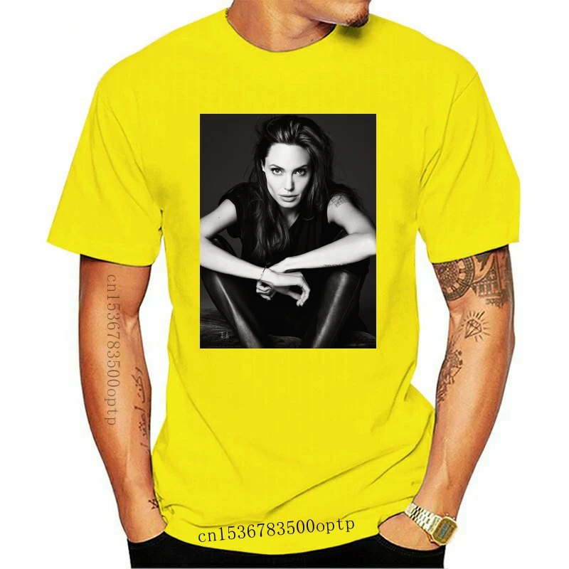 

Angelina Jolie Men Unisex Or Women Fitted T-Shirt Brad Pitt Actress Hollywood Full-Figured Tee Shirt