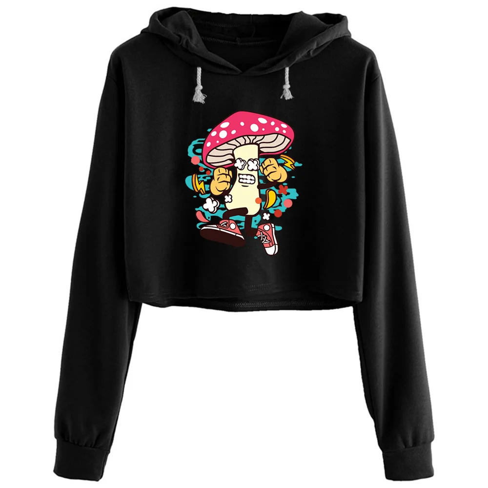 

Mushroom Crop Hoodies Women Goth Grunge Harajuku Anime Pullover For Girls