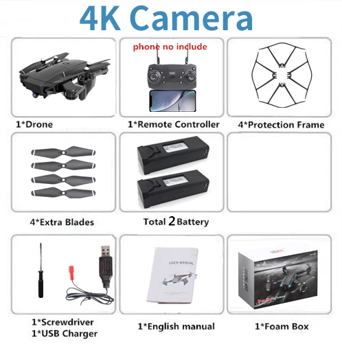 H13 RC 4K Дрон с широкоугольной WiFi HD камерой Дрон Профессиональный жестовой фотографии 1080P RC Квадрокоптер Вертолет VS LF606 E58 GD89 - Цвет: 4K With Box 2B