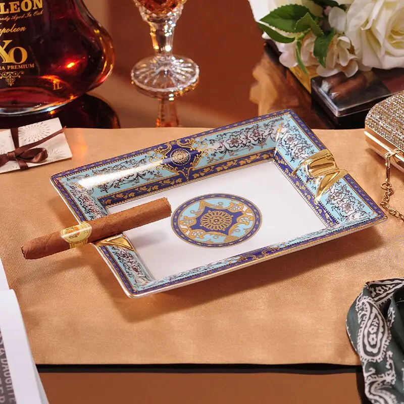 

Vintage Baroque Styles Cigar Ashtrays Large Size Bone China Trays Decorative Smoke Accesoires Living Room Decoration Tray
