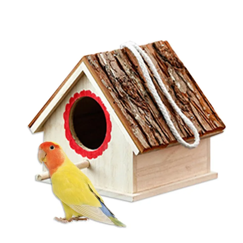 

Wooden Hanging Birdcage Natural Wood Bird House Resting Place Wall-mounted Outdoor Garden Supplies Bird Accessories