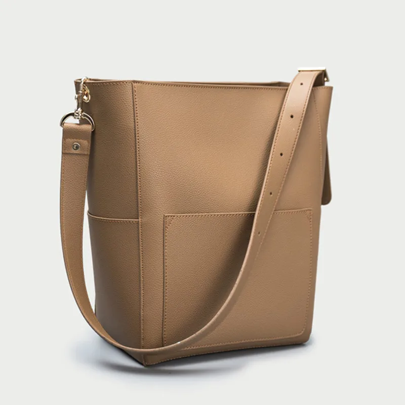 

Zipper Bucket Women Shoulder Bags Wide Strap Large Capacity Ladies Messenger Bags Soft PU Leather Crossbody Bags 2019 B1-30