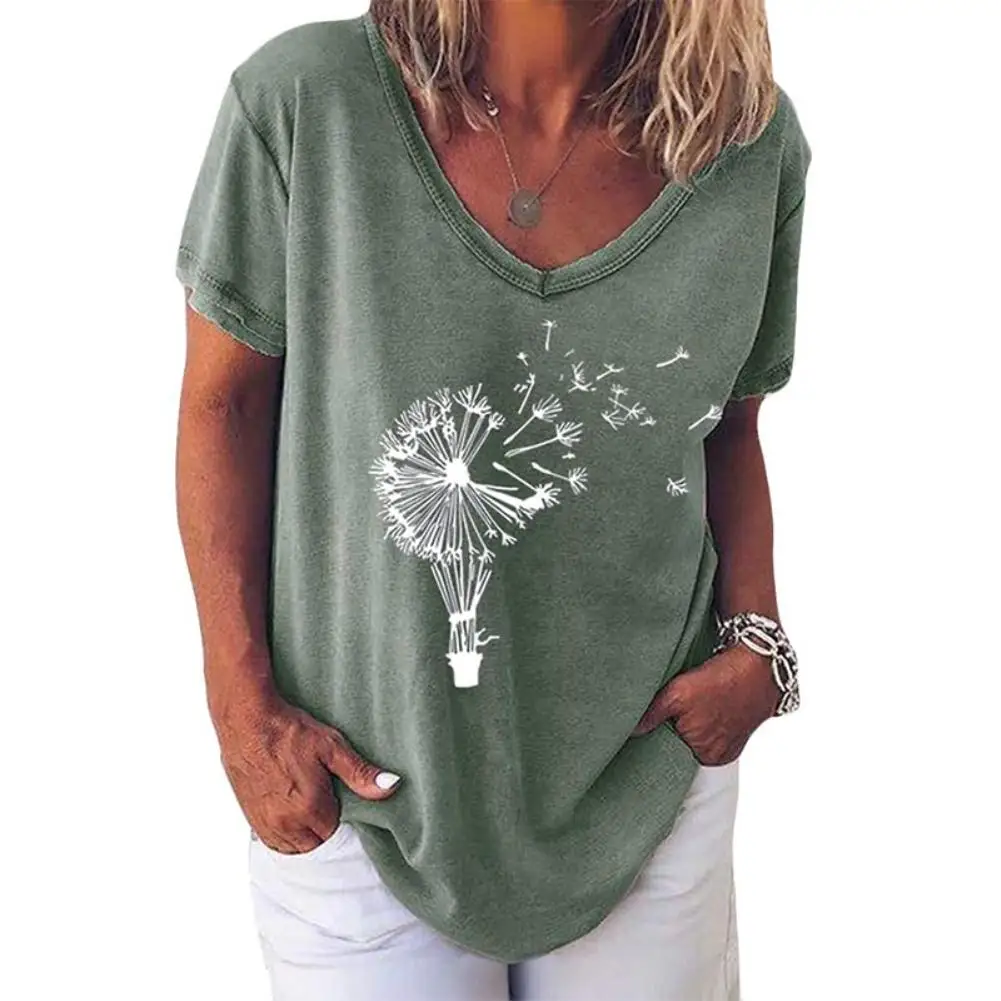 Женская Повседневная летняя футболка с V образным вырезом и коротким рукавом