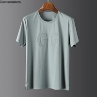 summer high texture traceless rubber pressing t shirt cool and comfortable silky ice fabric mens short sleeve round neck