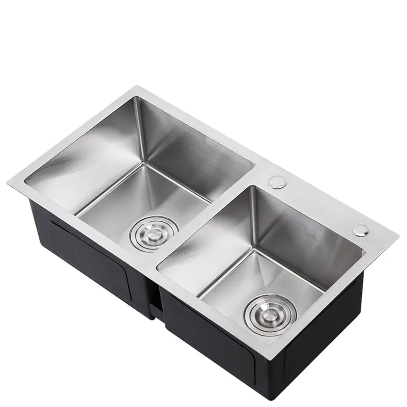 kitchen sink double bowl brushed 304 stainless steel above counter or udermount vegetable washing basin sinks kitchen images - 6