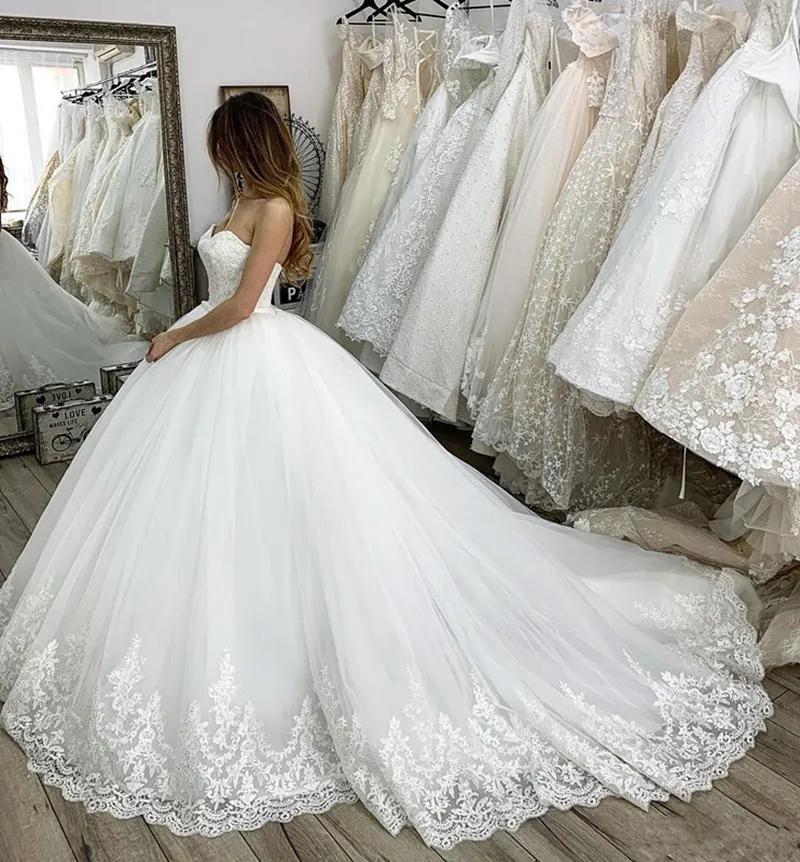Cheap Boho Ball Gowns For Wedding Dress 2020 With Lace Appliques Puffy Tulle Open Back Plus Size Bridal | Свадьбы и торжества