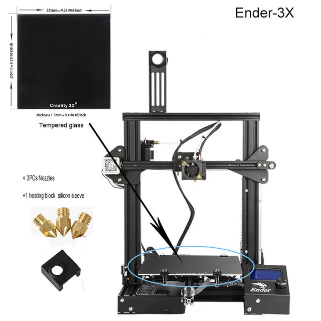 Ender-3X 3nos 1SC Creality 3D обновленный принтер Ender-3/Ender-3 Pro/Ender-3X v-слот большой размер подарочные насадки+ нагревательный блок силиконовый рукав+ PLA - Цвет: Ender-3X 3nos 1SC