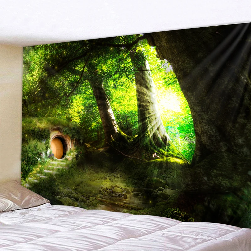 

Nature Forest Wall Hanging Sunshine Tree Carpet Wall Cloth Tapestry Hippie Mandala Tapiz Landscape Home Decoration Tapestry