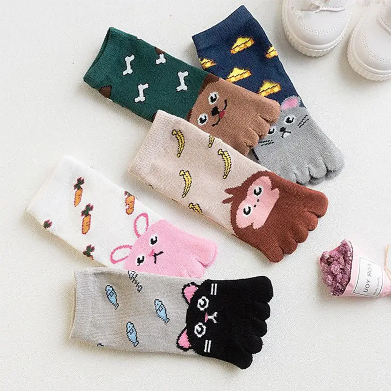 Cute Baby Kids Girls Boys Soft Five Fingers Cartoon Animal Socks Hosiery Toe Ankle | Детская одежда и обувь