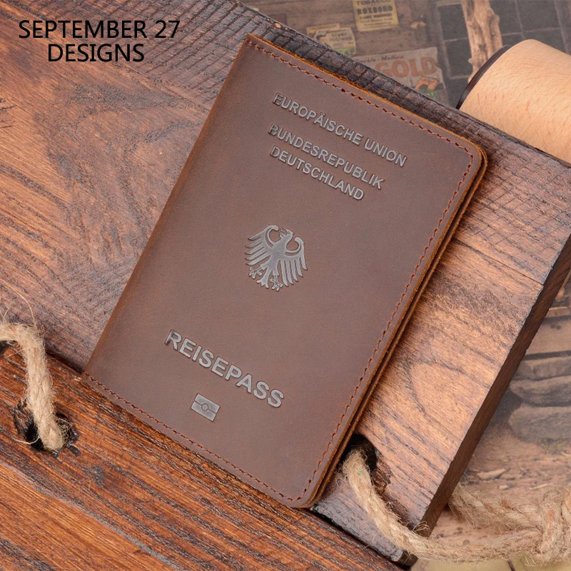 

Germany Passport Case Men Crazy Horse Leather Passport Cover Women 100% Genuine Cowhide Leather Travel Passport Bag