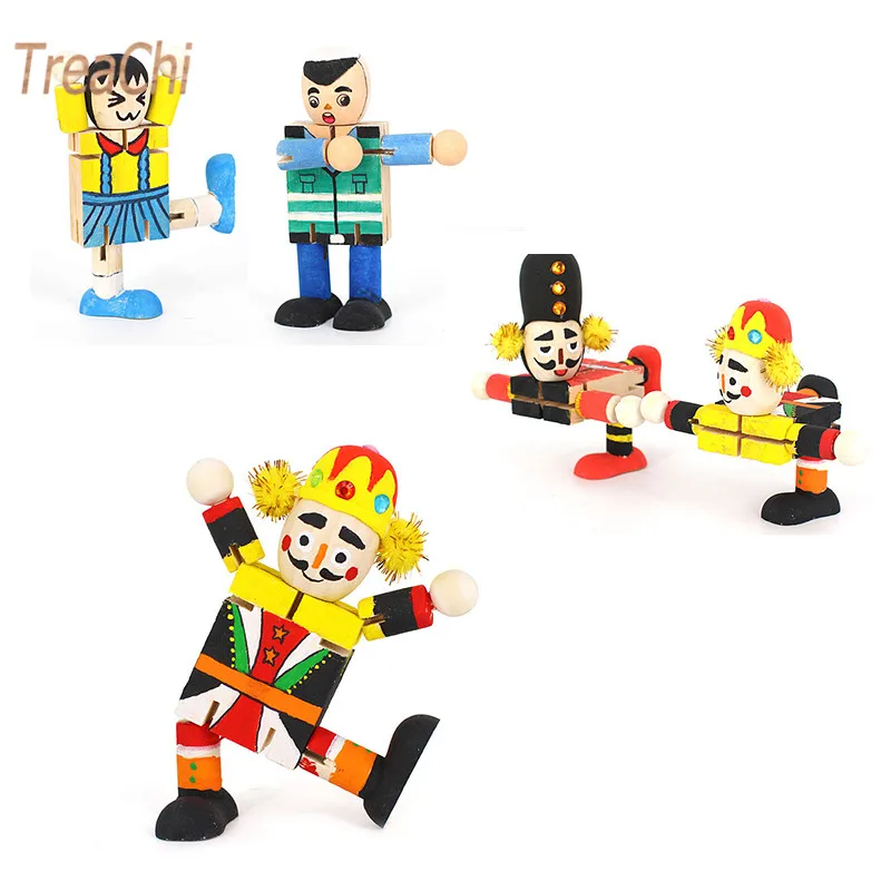 DIY живопись граффити деревянная фигурка вращение регулирование деревянный Робот