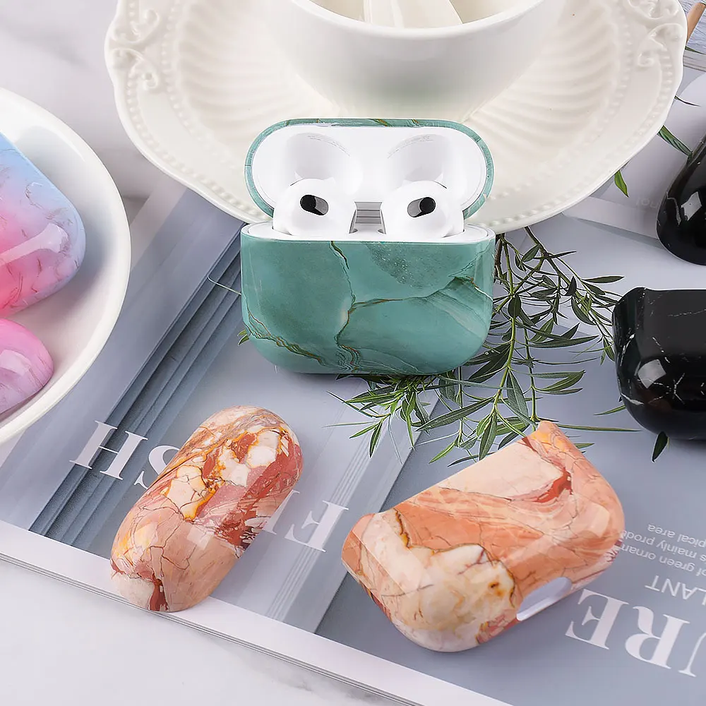 Защитный чехол для AirPods 3 с мраморным рисунком bluetooth-гарнитура Apple airpods3 защитой от