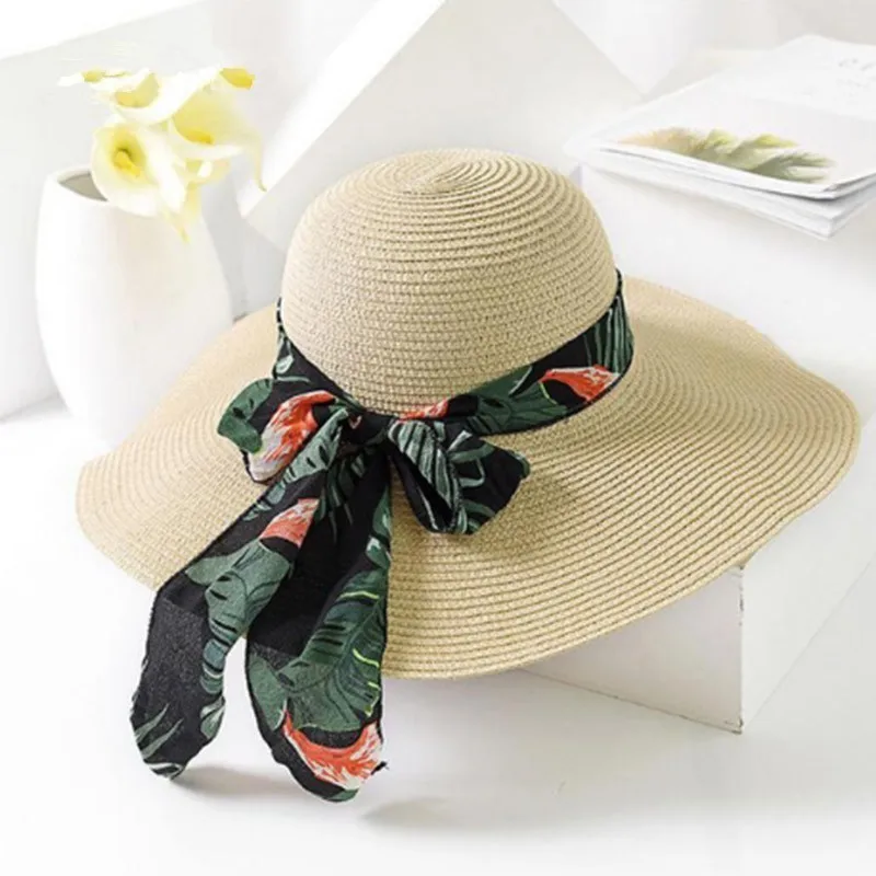 

2021 New Fashion Summer Women Sun Hat with Bow Ribbon Panama Beach Hats For Female Chapeu Feminino Sombrero Floppy Straw Hat