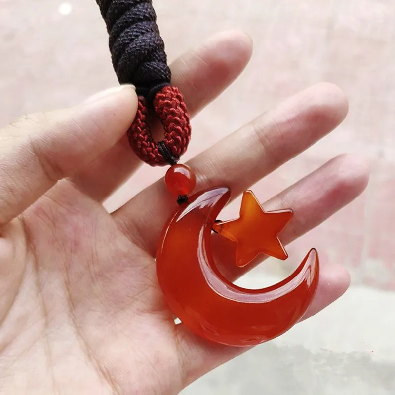Drop Shipping Women's Necklace Pendant Red White Agate Chalcedony Moon Star Gift for Lover's Fine Jewelry | Украшения и