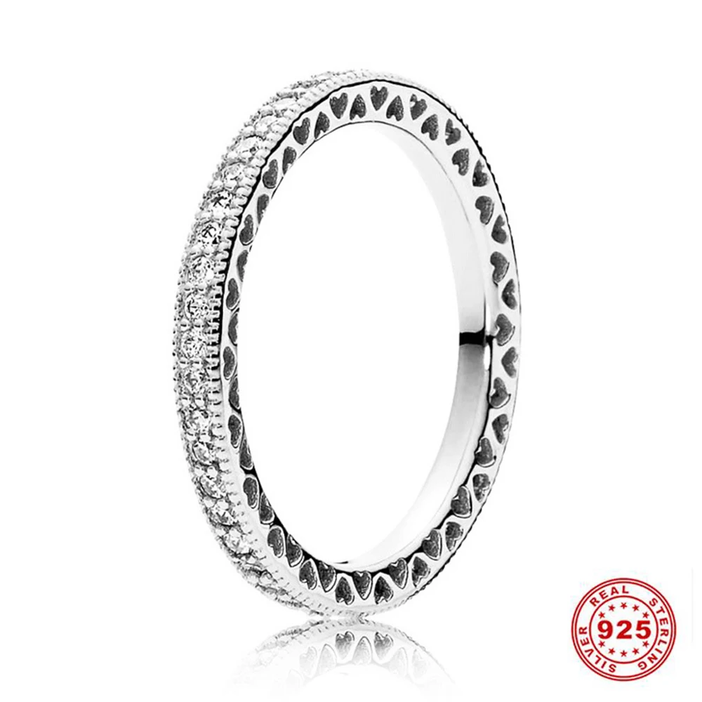 hot sale 925 sterling silver love heart crown stackable finger rings for women sparkling zircon brand rings engagement gift free global shipping