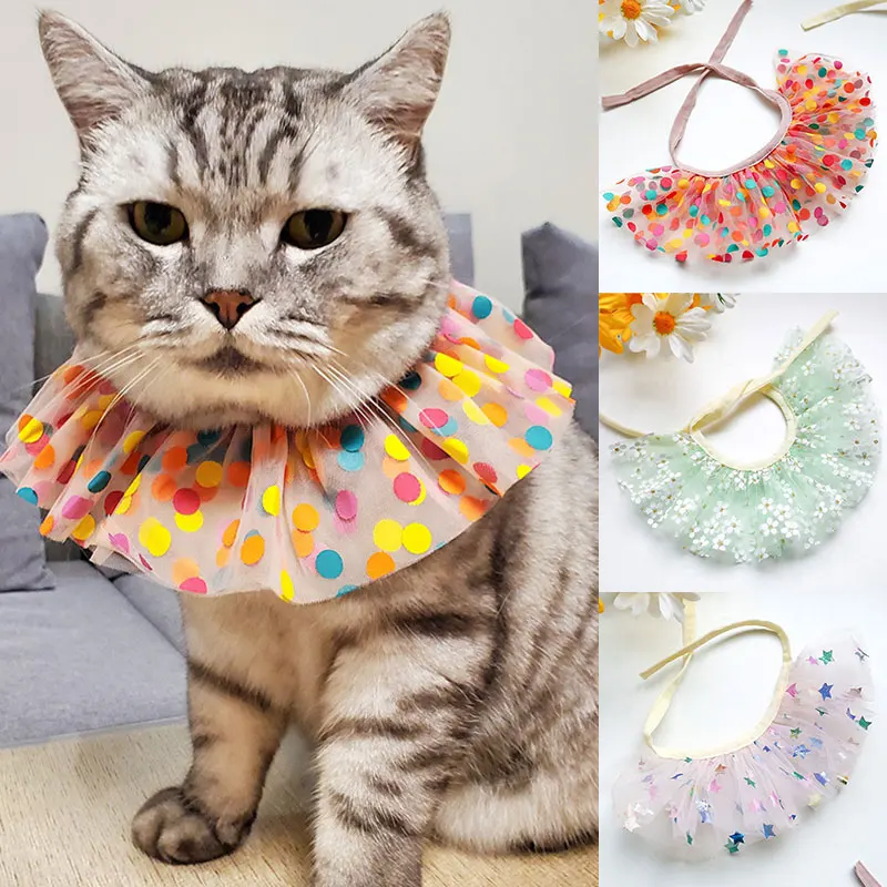 

Pet Cat Dog Floral Lace Collar Bib Pet Puppy Cute Floral Lace Neckerchief Bib Chiffon Color Pet Saliva Towel Dog Triangle Scarf